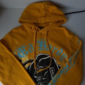 Ed Hardy Mustard Yellow Graphic Hoodie with Panther Motif